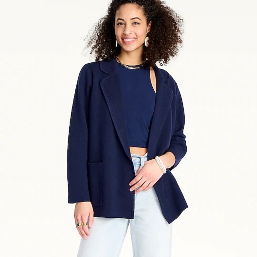 BOGO! J. Crew Eloise Relaxed Sweater Blazer Cotton Wool Navy Blue Small